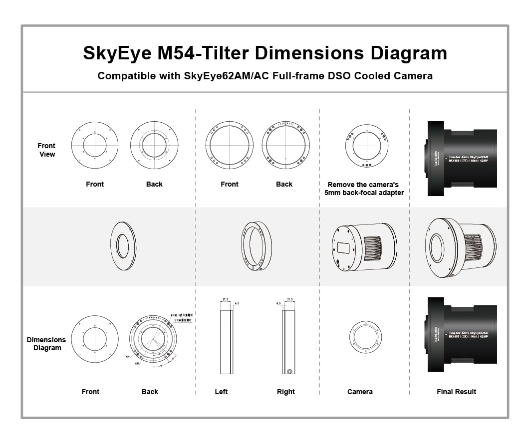 SkyEye M54-Tilter dimensions for SkyEye62AM and SkyEye62AC