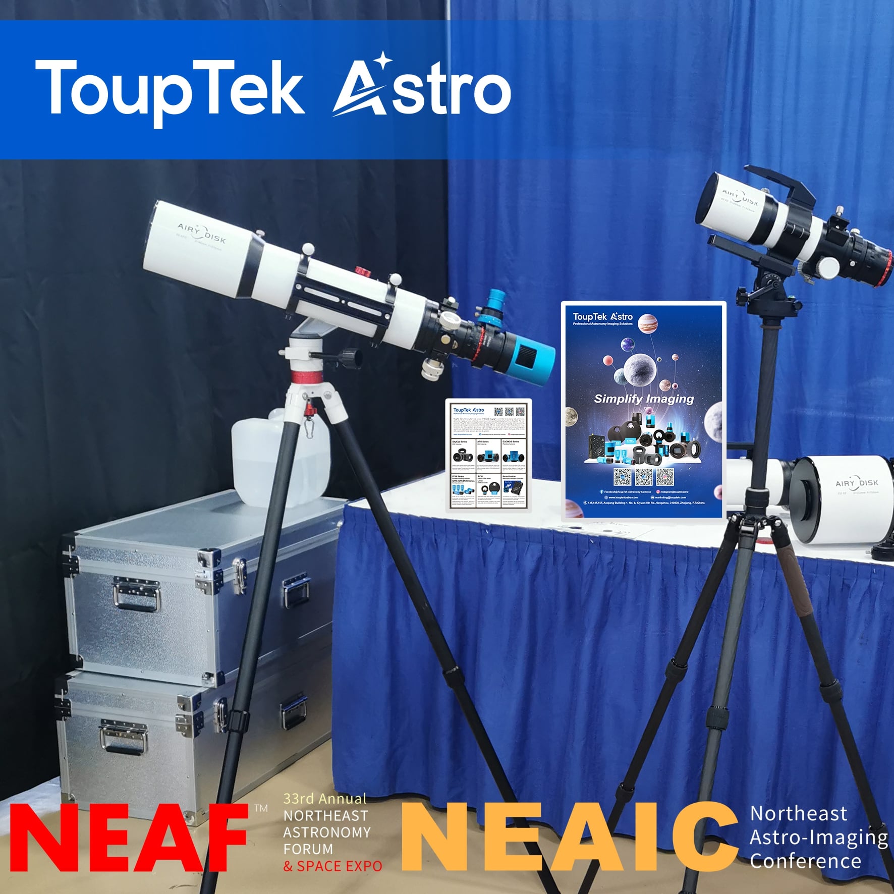 ToupTek Astro booth overview with telescopes at NEAF 2024
