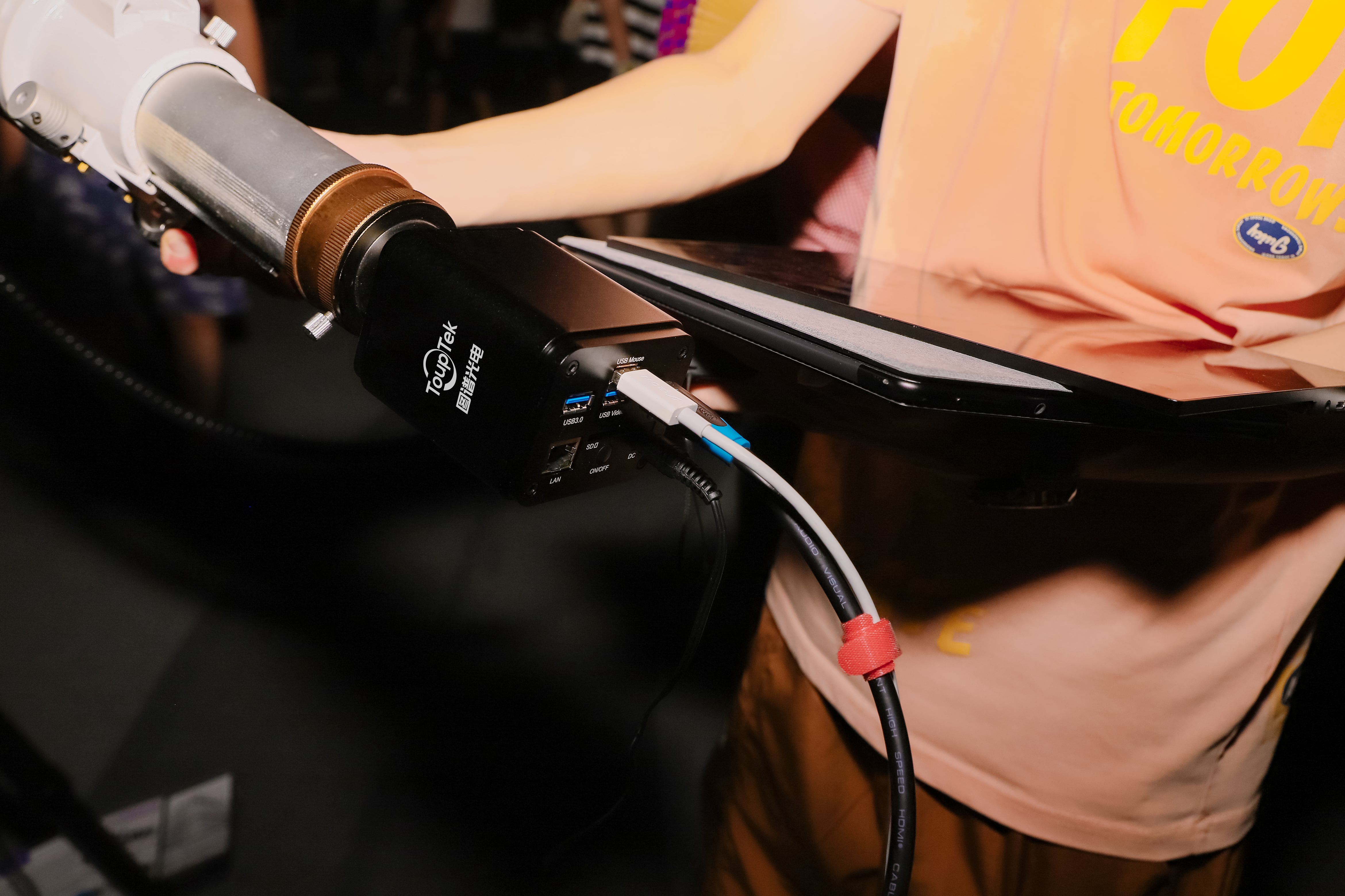 ToupTek Astro camera connected to a telescope