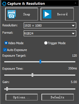 ToupSky capture and resolution controls ToupSky capture and resolution controls