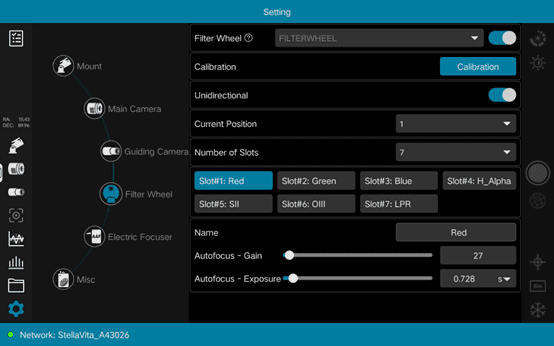 Configuración de la rueda de filtros de la aplicación StellaVita