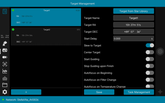Configuración del objetivo de disparo programado de la aplicación StellaVita