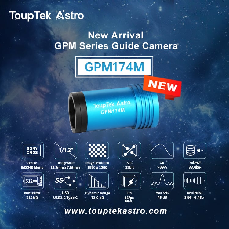 Especificaciones de la cámara guía ToupTek Astro GPM174M en NEAF 2025