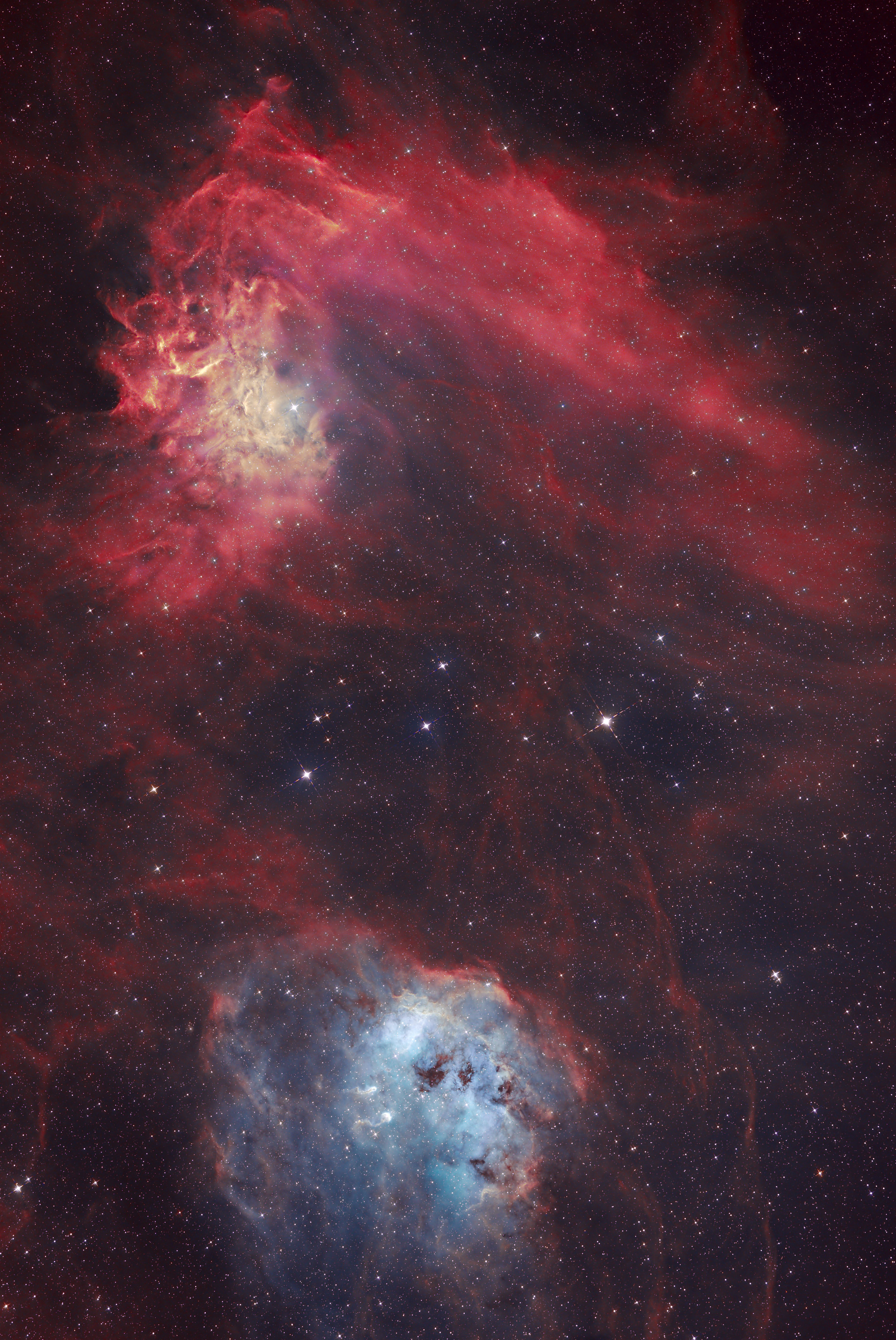 Flame Nebula and Tadpole Nebula star-forming regions Flame Nebula and Tadpole Nebula star-forming regions