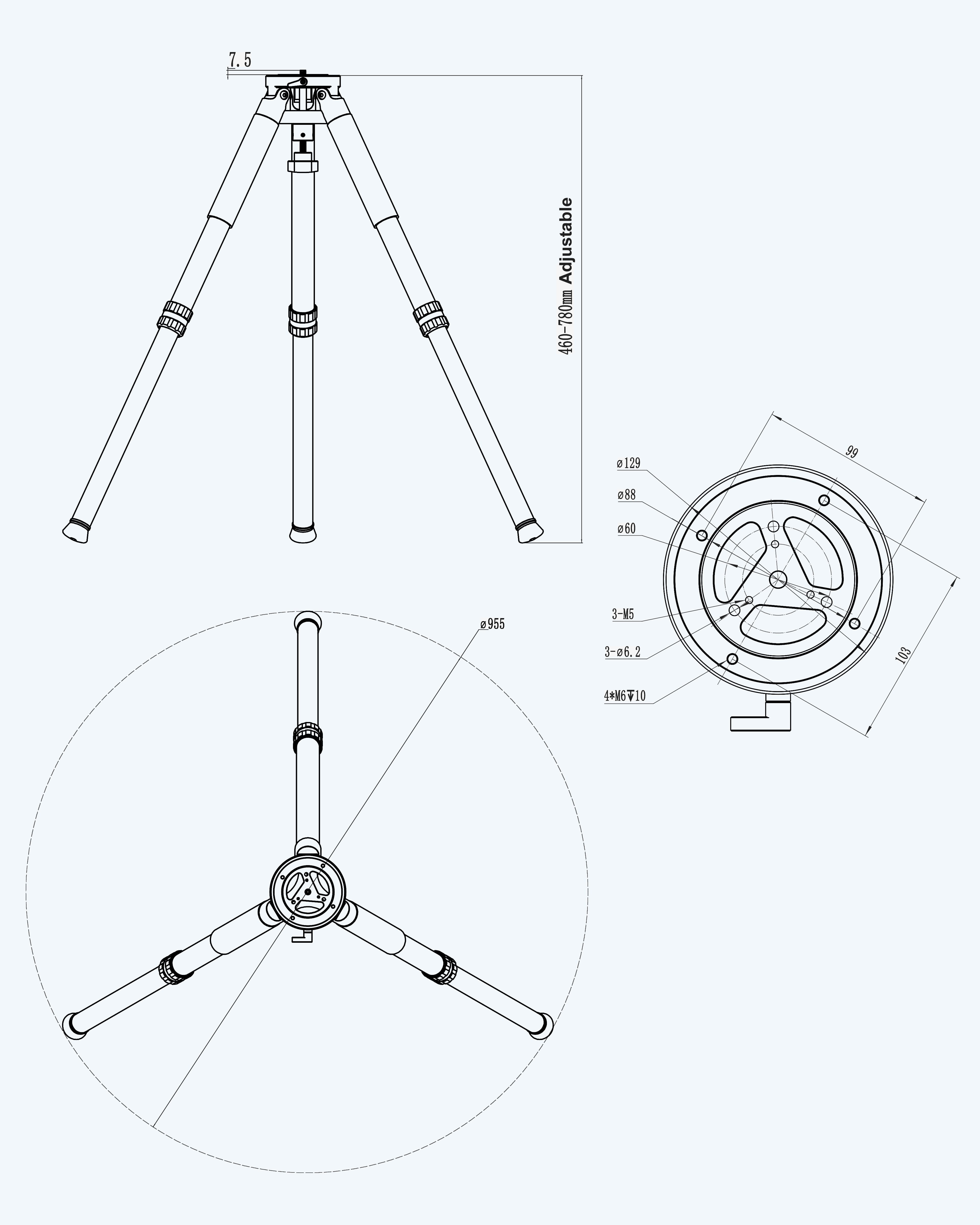 T-Forty tripod size