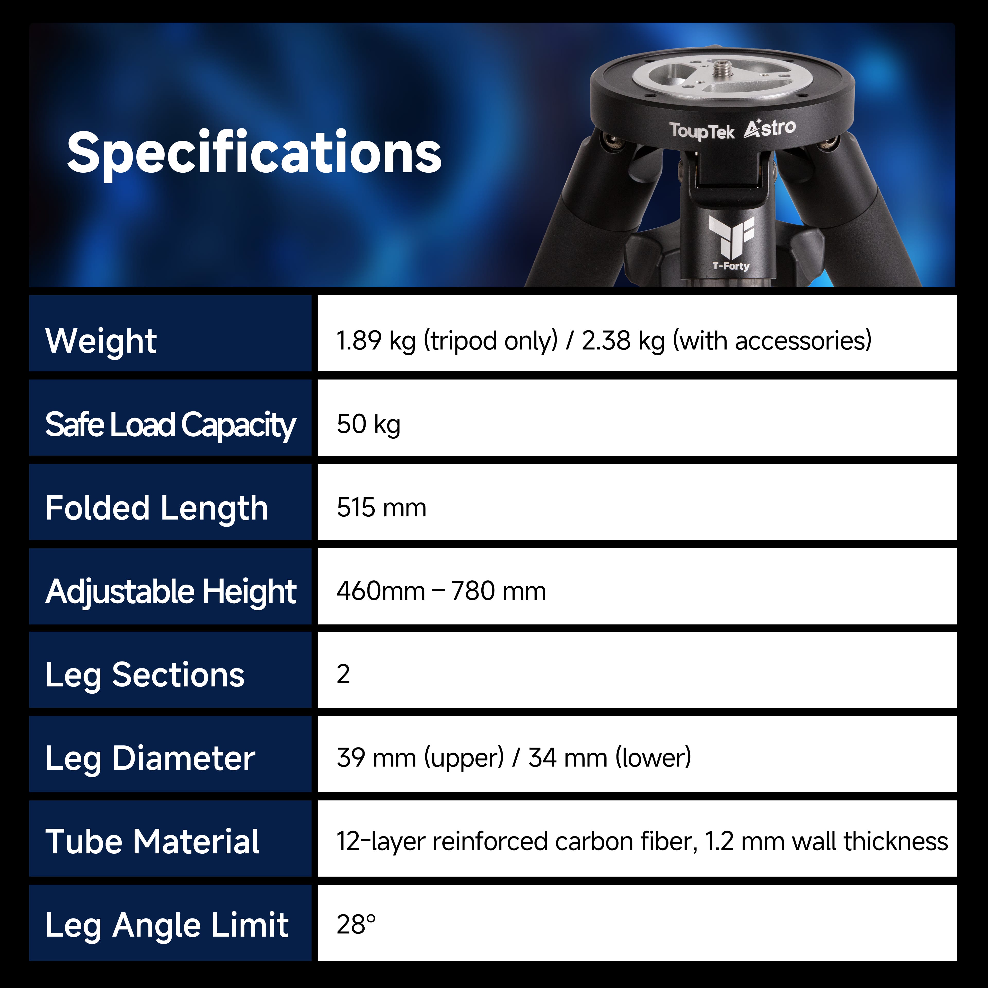 T-Forty tripod specifications